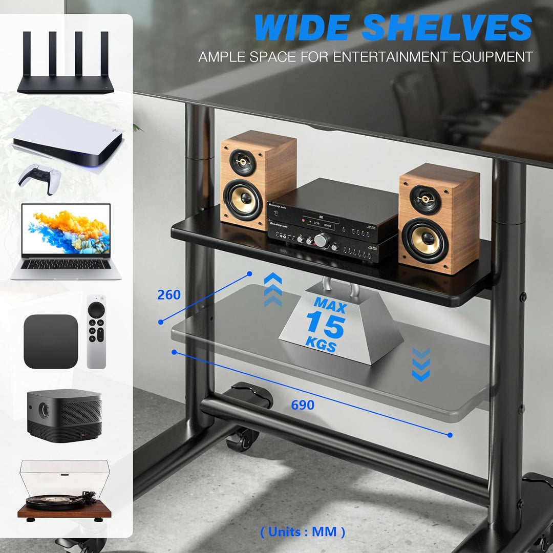RFIVER TV Ständer Rollbar mit Ablage Für 50 bis 86 Zoll Flach & Curved Fernseher, Höhenverstellbarer