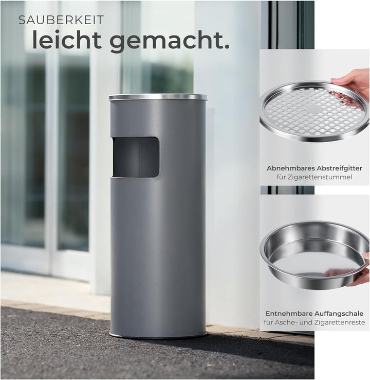 TecTake 30L Standaschenbecher Aschenbecher mit Mülleimer inkl. Inneneimer | Total: Ø 25 x 61 cm - di