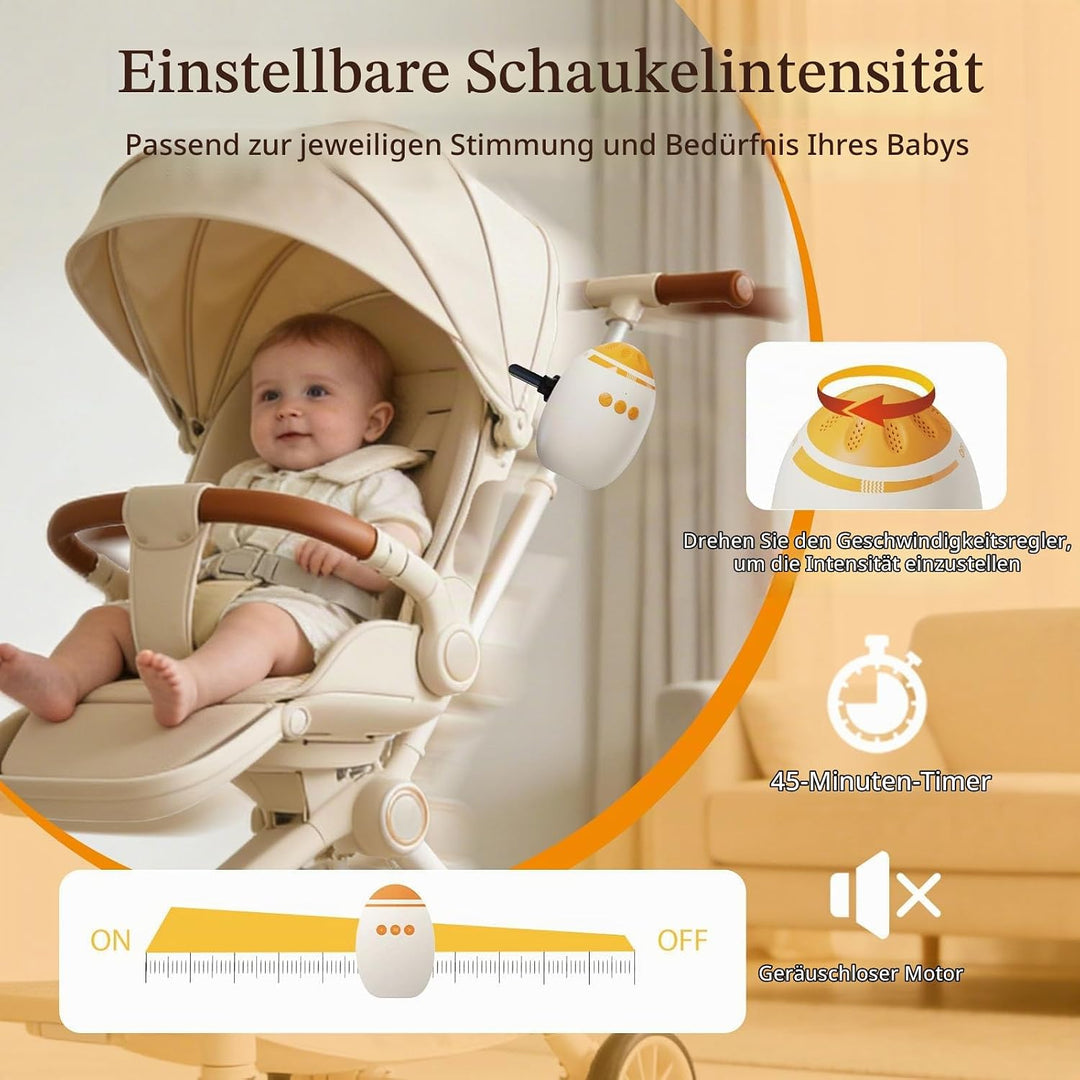 Kinderwagenschaukler - Einschlafhilfe Baby Handfreie Babywippe Elektrisch mit 45-Min Timer, USB-C Wi