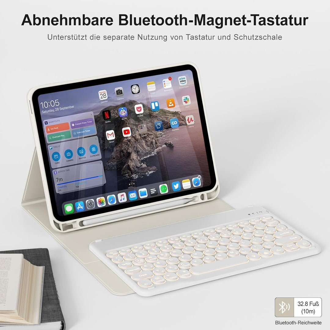 Hülle mit Tastatur für iPad A16 11/10 Generation (2025/2022, 11/10.9 Zoll), 7 Farben Beleuchtete Abn