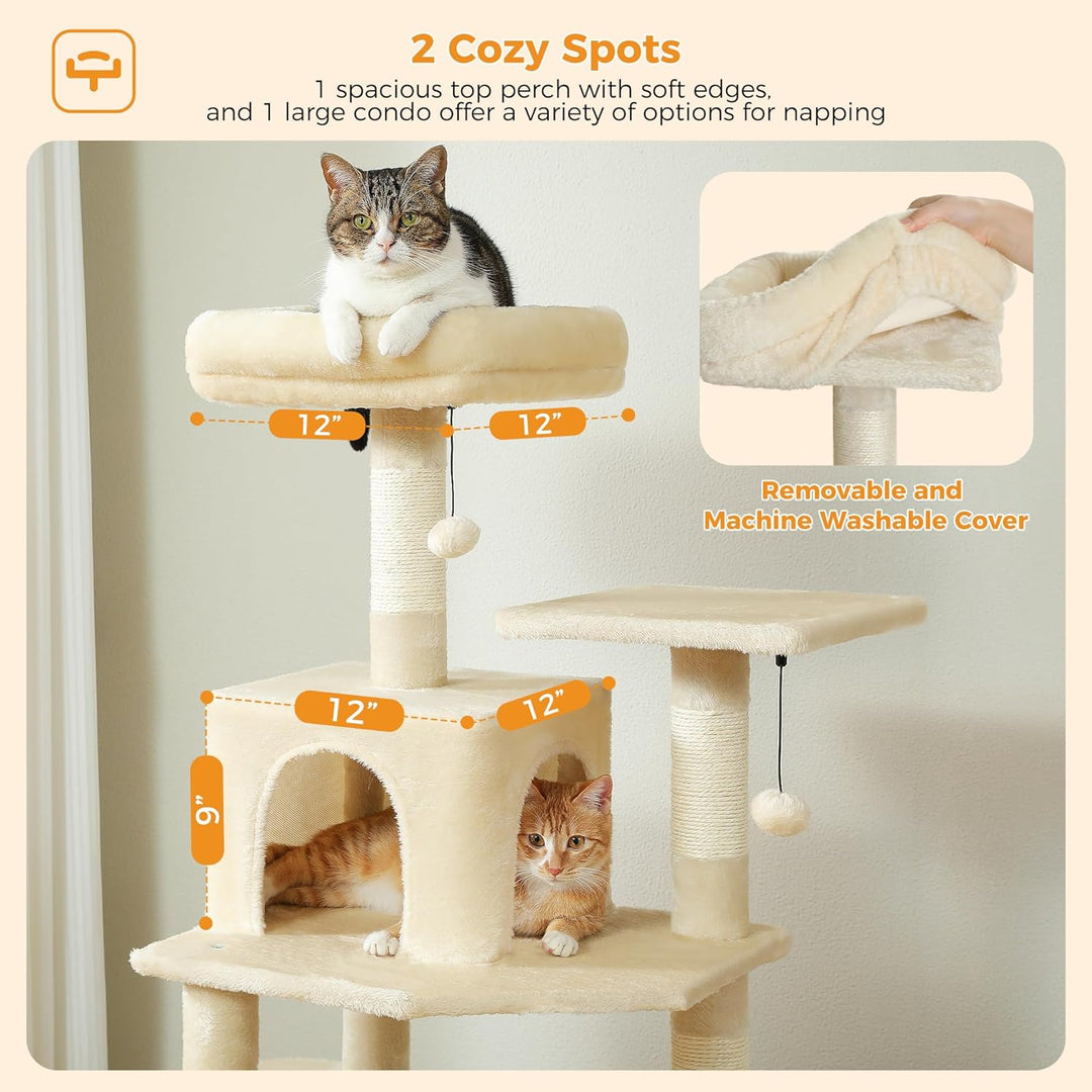 PAWZ Road Grosser Katzenbaum, 164 cm Katzenturm für grosse Katzen, Katzenhaus mit Sisalüberzogenen K