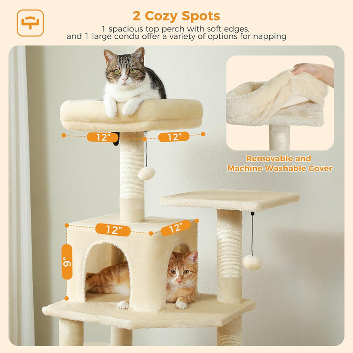 PAWZ Road Grosser Katzenbaum, 164 cm Katzenturm für grosse Katzen, Katzenhaus mit Sisalüberzogenen K