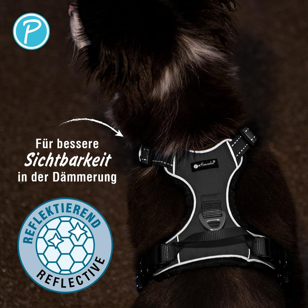 Petlando Hundegeschirr Outdoor – stark reflektierend, gepolstert, atmungsaktiv, robust, stufenlos ve