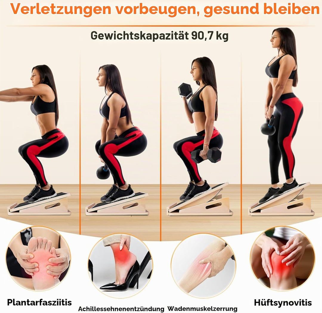 2 In 1 Wadendehner aus Holz,Balance Board und Schrägbrett Zusammenklappbar,4 Neigungswinkel mit Grif