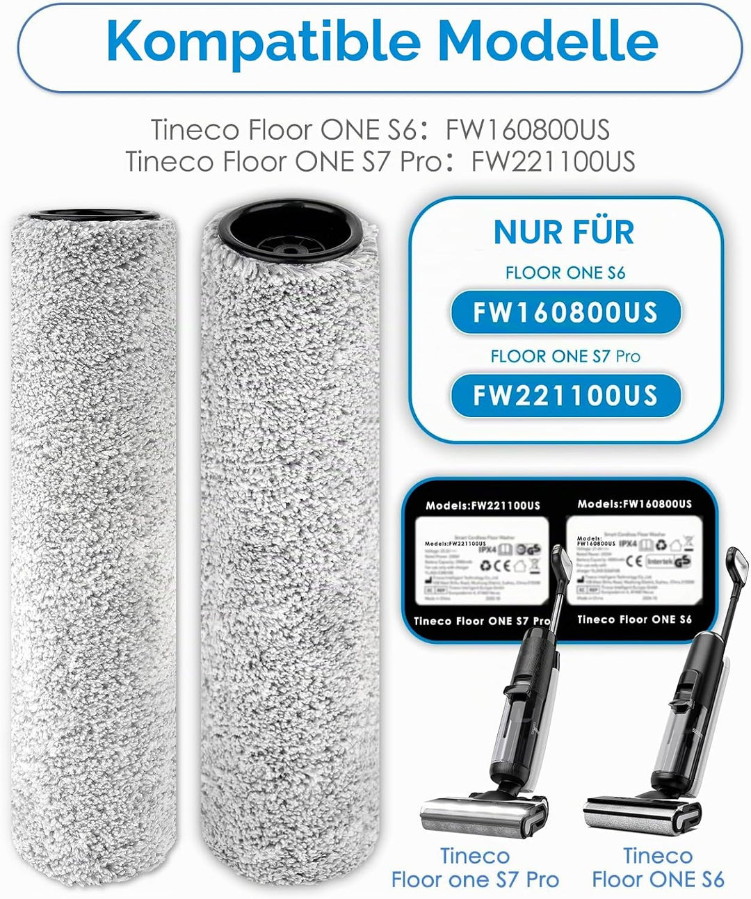 【Version 2, Abnehmbar】 (3 Stück) S7 Pro Ersatzbürstenwalzen für Tineco Floor One S9 Artist, Floor On
