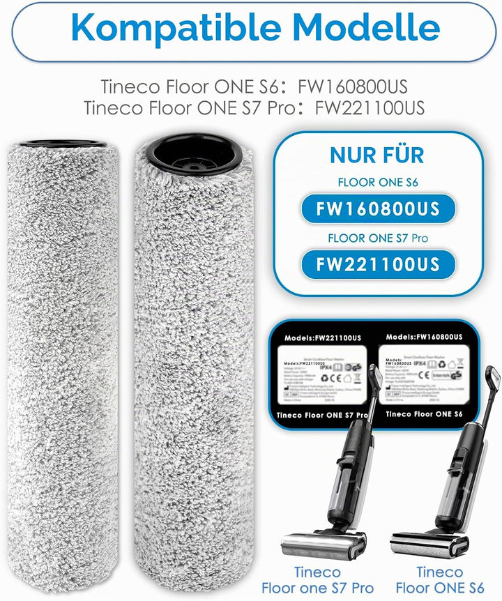 【Version 2, Abnehmbar】 (3 Stück) S7 Pro Ersatzbürstenwalzen für Tineco Floor One S9 Artist, Floor On