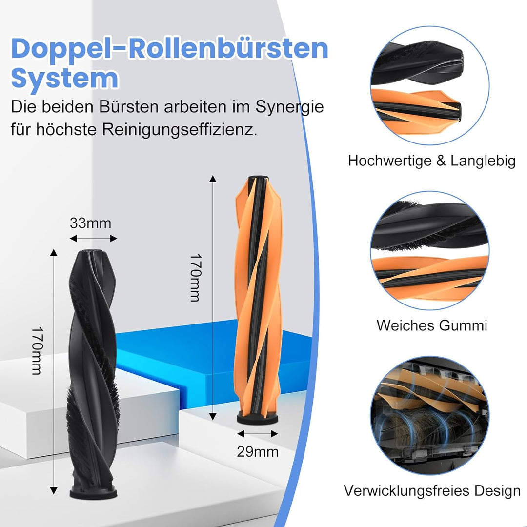 26 Stück Ersatzteile für Dreame D20 Pro Plus Zubehör, Komplettset mit 2 Hauptbürsten, 6 Seitenbürste