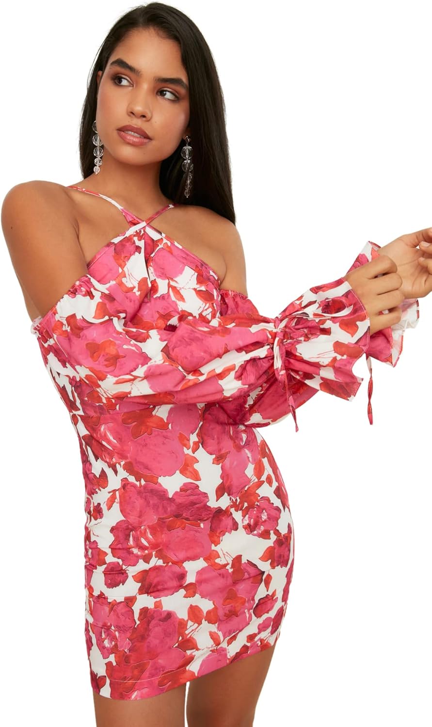Trendyol Women's Kragen detailliertes Popelin-Kleid Dress, Multi Color, 38