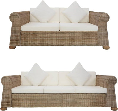 Susany 2-TLG. Sofagarnitur mit Auflagen Rattan-Sofa mit Holzrahmen Couchsofa Loungesofa Sitzsofa Woh