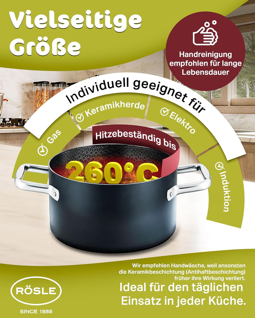 RÖSLE EBONIC Kochtopf 20 cm Induktion – Topf 20cm mit Deckel – ProNero Keramik Antihaftbeschichtung