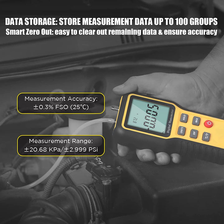 Differenzdruckmessgerät Kethvoz Gasdruckmessgerät HVAC Gas Manometer mit Zwei Anschlüsse zur Messung