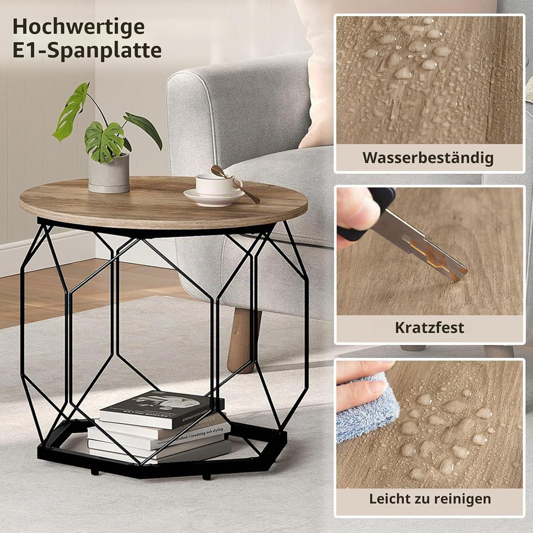 WOLTU 2er Set Couchtisch, Beistelltisch mit runder Tischplatte, Sofatisch mit hohlem Metallrahmen, W