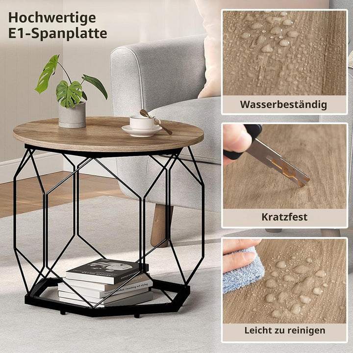 WOLTU 2er Set Couchtisch, Beistelltisch mit runder Tischplatte, Sofatisch mit hohlem Metallrahmen, W