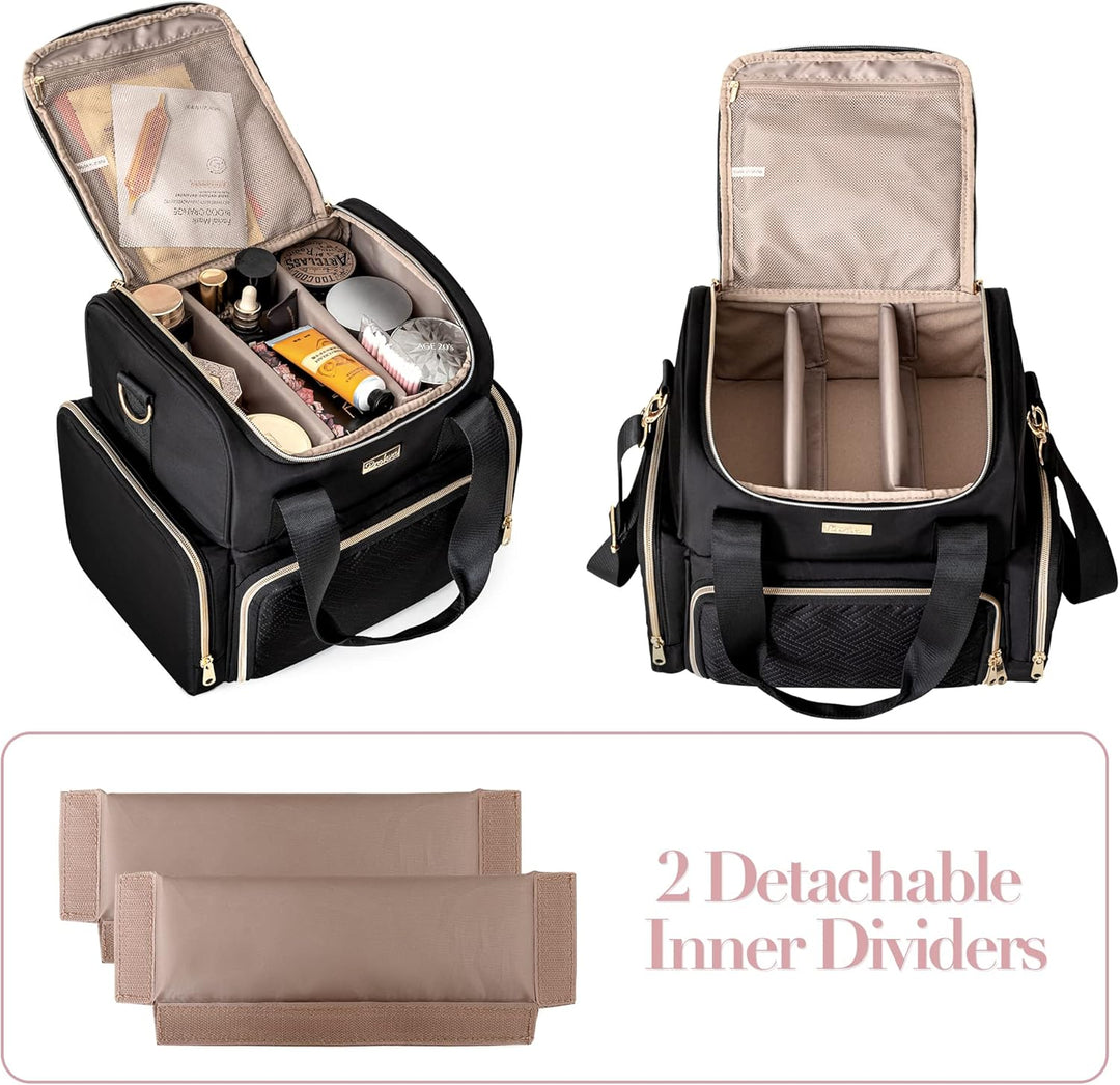 Grosses Makeup Tasche mit 3 Innentaschen, Doppellagiger Kosmetik Organizer mit Tasche für Makeup Bür