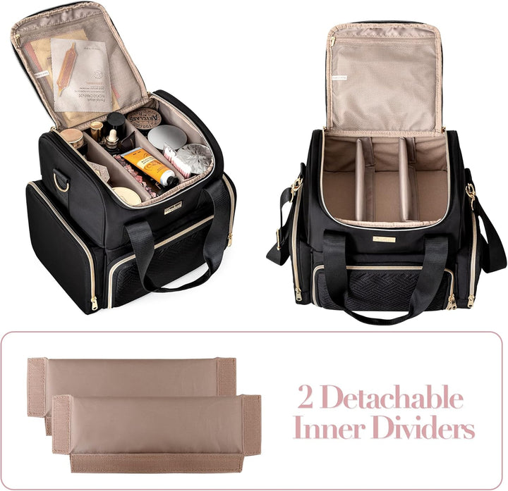Grosses Makeup Tasche mit 3 Innentaschen, Doppellagiger Kosmetik Organizer mit Tasche für Makeup Bür