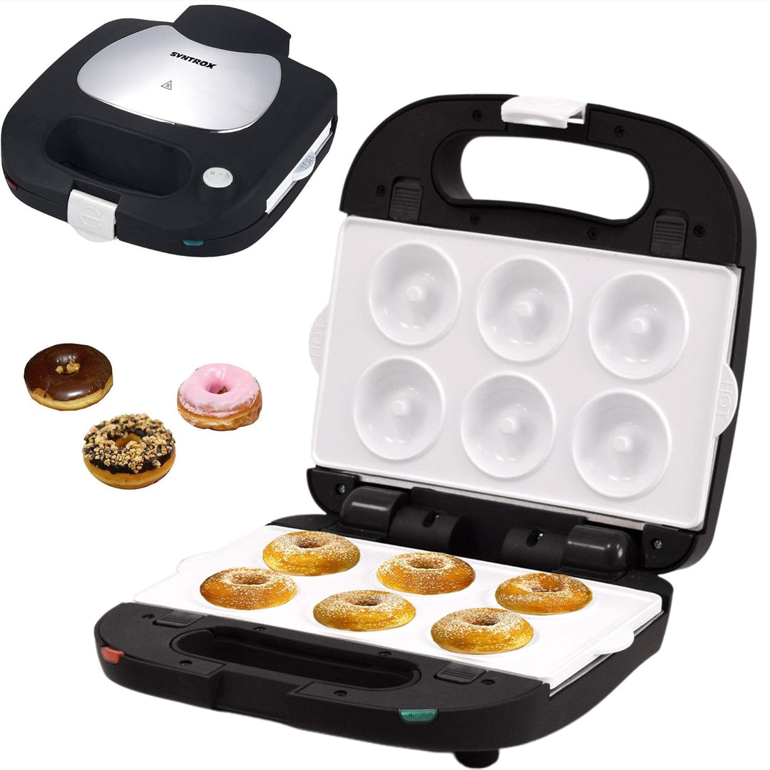 Syntrox Donut Maker Kombigerät mit Wechselplatten SM-1500W Perom, Antihaftbeschichtet, Edelstahl, Sc