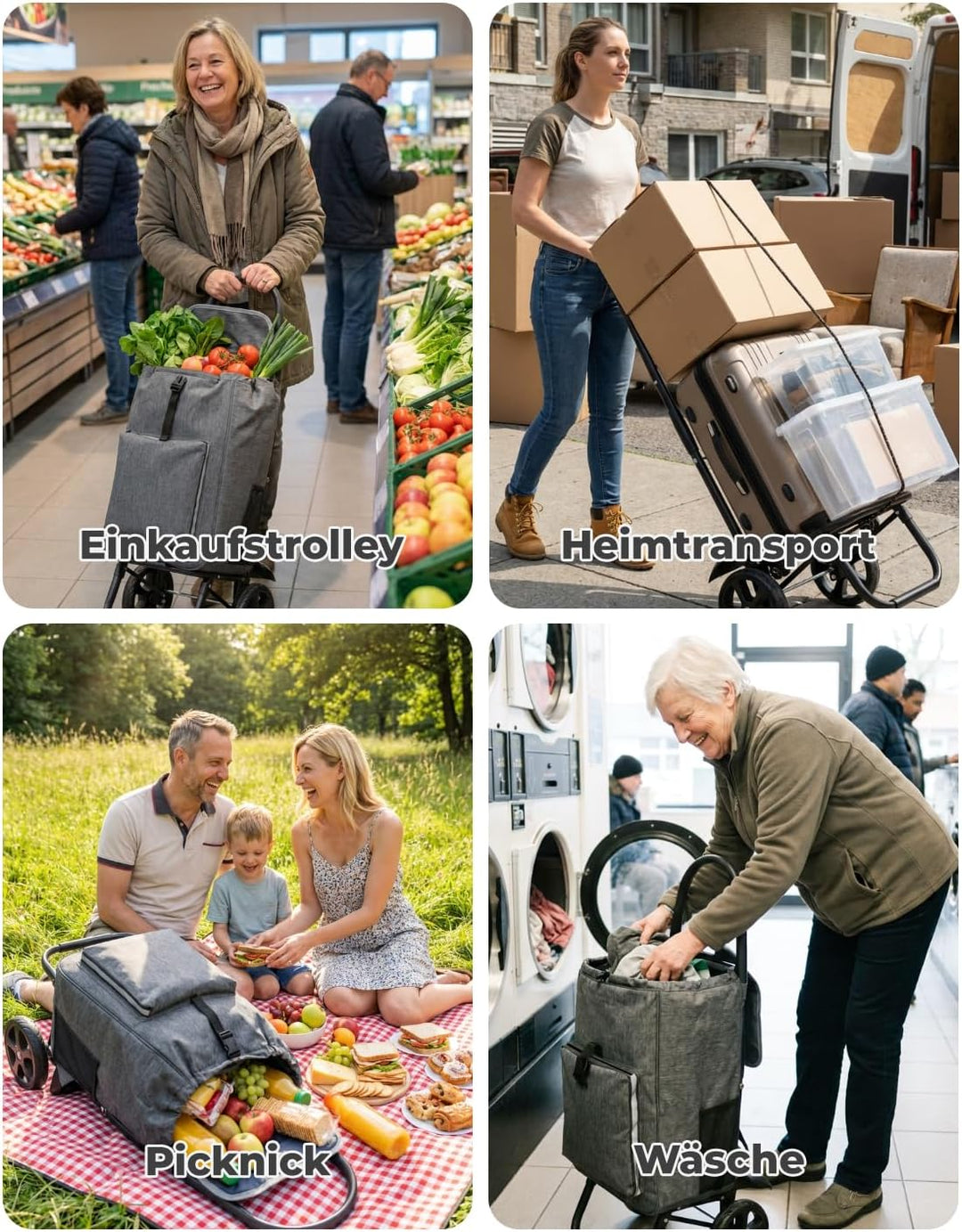 Homecall Einkaufstrolley Klappbar Einkaufswagen mit 50L + 5L kühlfunktion Bis 50KG, Einkaufstasche m
