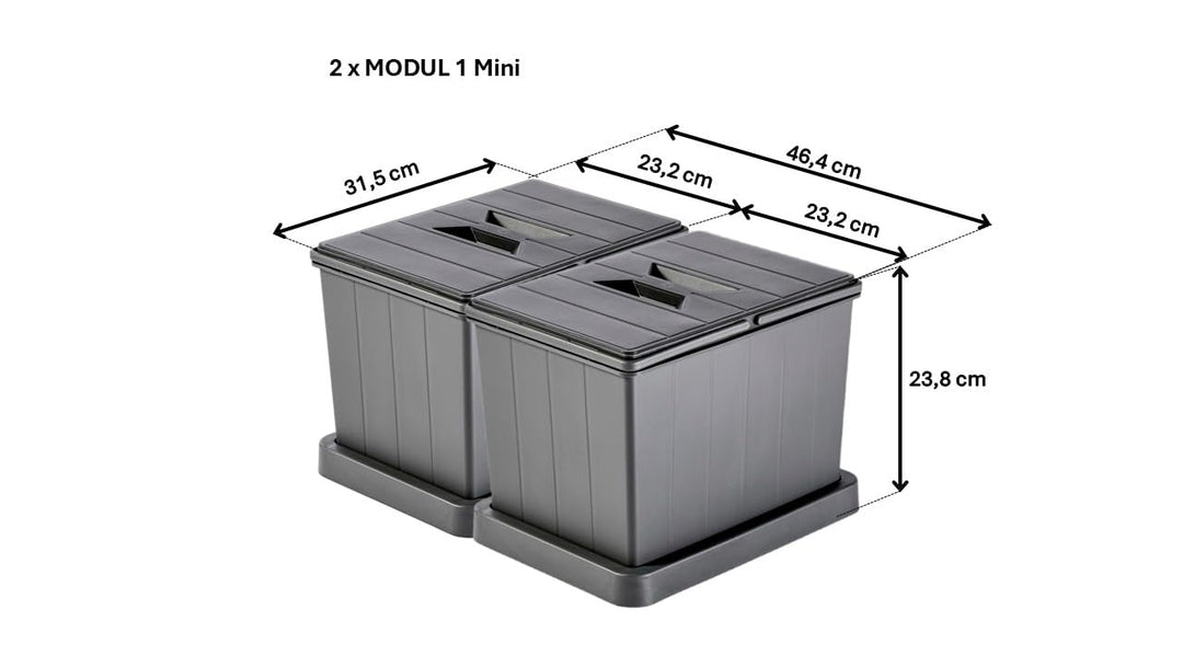 Aspira Home Müllomatic 2 x MODUL 1 MINI | Einbau Mülleimer für Schublade und Unterschrank, modulares
