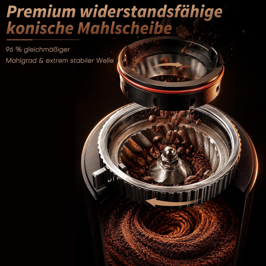 Elektrische Kaffeemühle, 60 Mahlgrade, 48 mm Kegelmahlwerk, Kaffeebohnenmühle mit Siebträgerhalterun