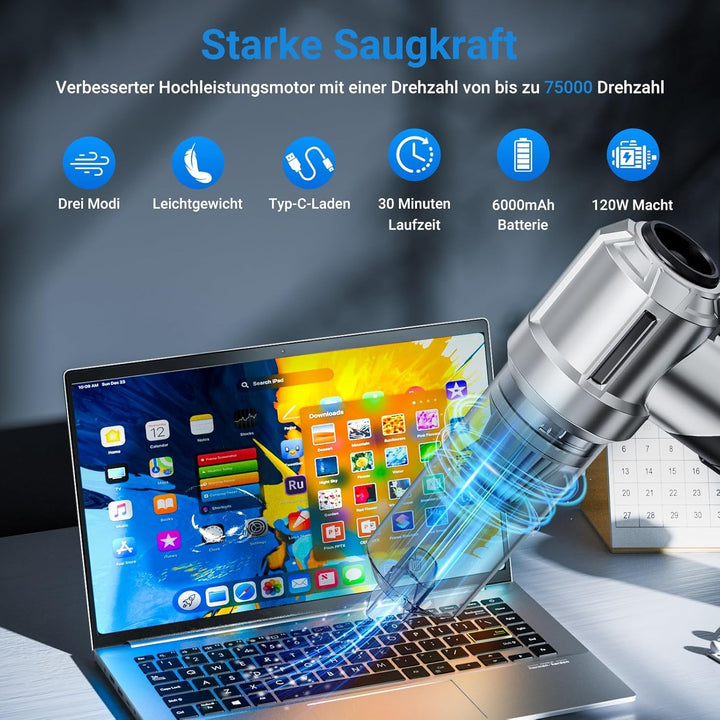 Handstaubsauger, 28000Pa Handstaubsauger Akku, 3 in 1 Faltbar Mini Staubsauger, Autostaubsauger mit