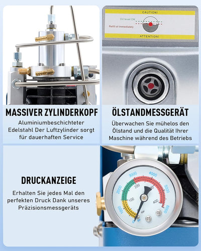CREWORKS PCP Kompressor 300bar Hochdruckluftpumpe 1800W Kompressor Hochdruck 4500PSI Kompressorpumpe