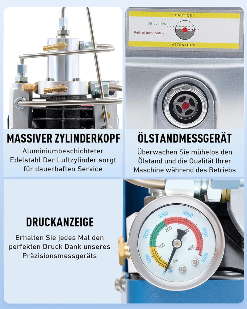 CREWORKS PCP Kompressor 300bar Hochdruckluftpumpe 1800W Kompressor Hochdruck 4500PSI Kompressorpumpe