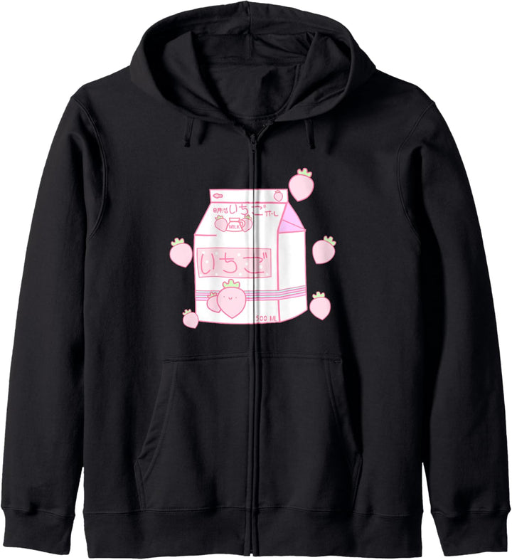 Aesthetic Pink Otaku Anime Japanische Erdbeermilch Karton Kapuzenjacke