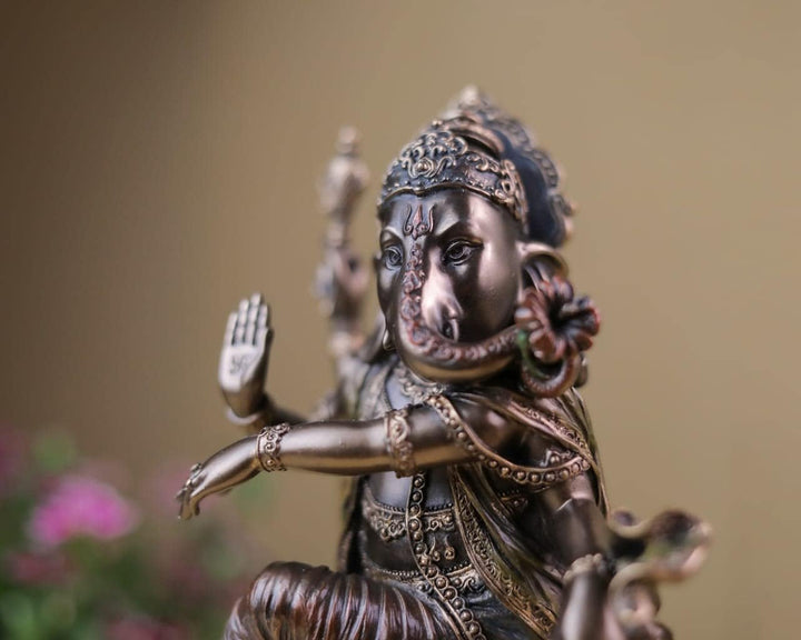 SHIVAJI ARTS Ganesh-Statue, tanzend, 20,5 cm, bronzefarben, braun, Gott der Neuanfänge, 1 Stück