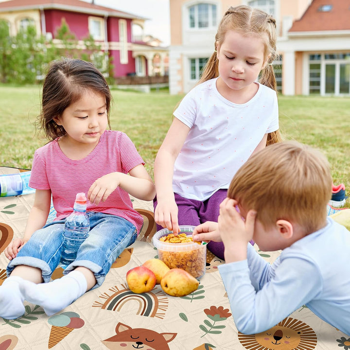 Kinder Picknickdecke Wasserdicht Faltbar, 200x200cm Tragbare Strandmatte Tier Maschine Waschbar, Gro