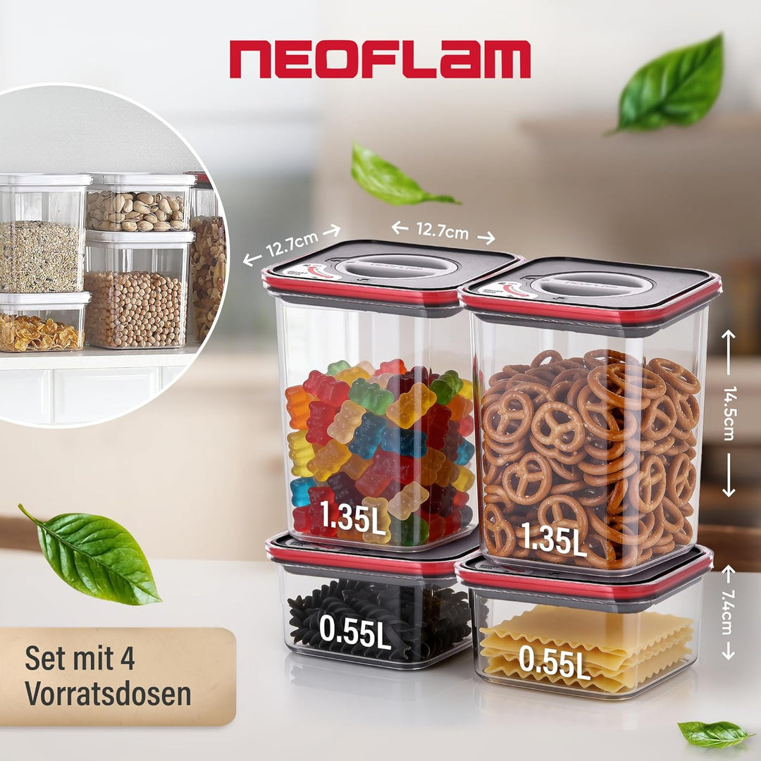 Neoflam® Vorratsdosen mit Deckel Luftdicht, Vorratsorganizer 4er Set BPA-frei, Vorratsbehälter mit E