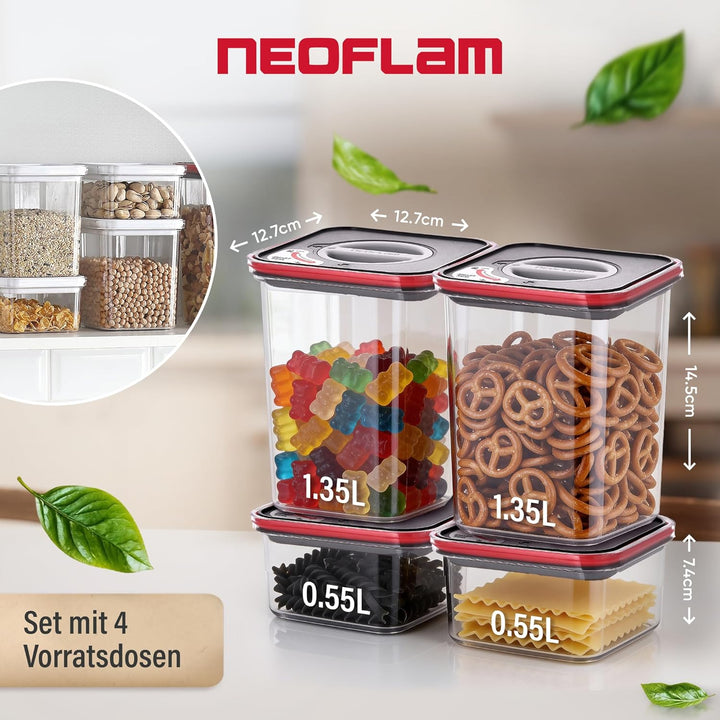 Neoflam® Vorratsdosen mit Deckel Luftdicht, Vorratsorganizer 4er Set BPA-frei, Vorratsbehälter mit E