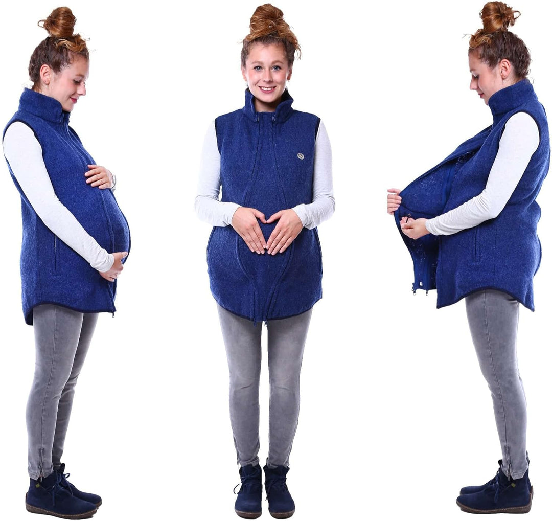 Viva la Mama - Trageweste aus Wollwalk Umstandsweste Wollweste zum Babytragen - PEVE S blau mélange,