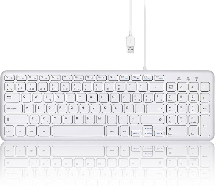Perixx PERIBOARD-213 W USB-Tastatur mit Kabel – kompaktes Design mit Nummerntastatur – Weiss – Spani