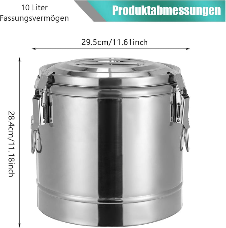 Edelstahl Isolierter Eimer, Solierter Suppenbehälter Edelstahl Getreidebehälter 10l Lebensmittel Wär