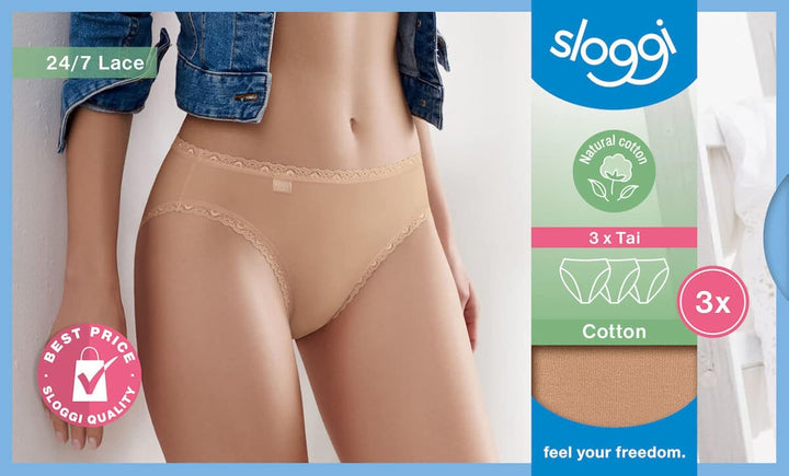 Sloggi - 24/7 Cotton Lace - Tai Slip - 3er-Pack 3-Pack Slip 48 Brush, 3-Pack Slip 48 Brush