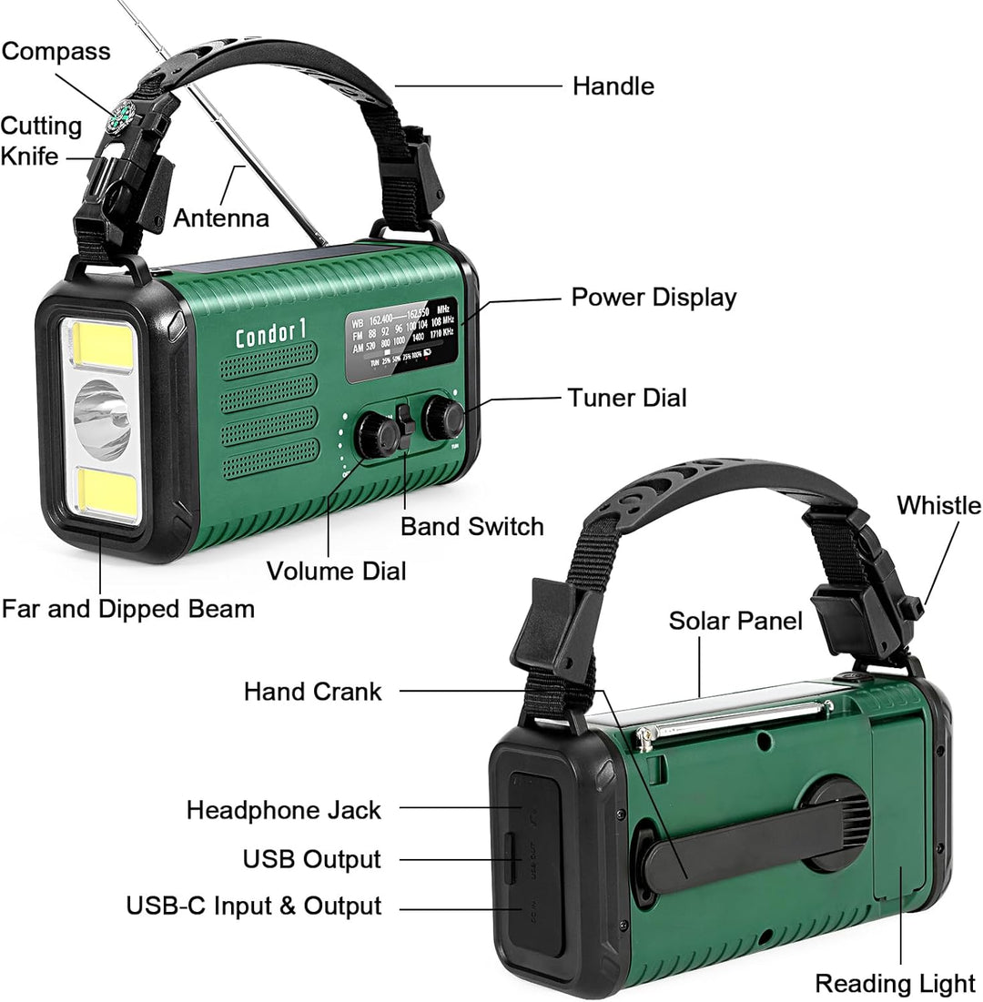 20000mAh Notfallradio, Solar-Hand Kurbelradio AM/FM-Wetterradio, batteriebetrieben mit Handy-Ladeger