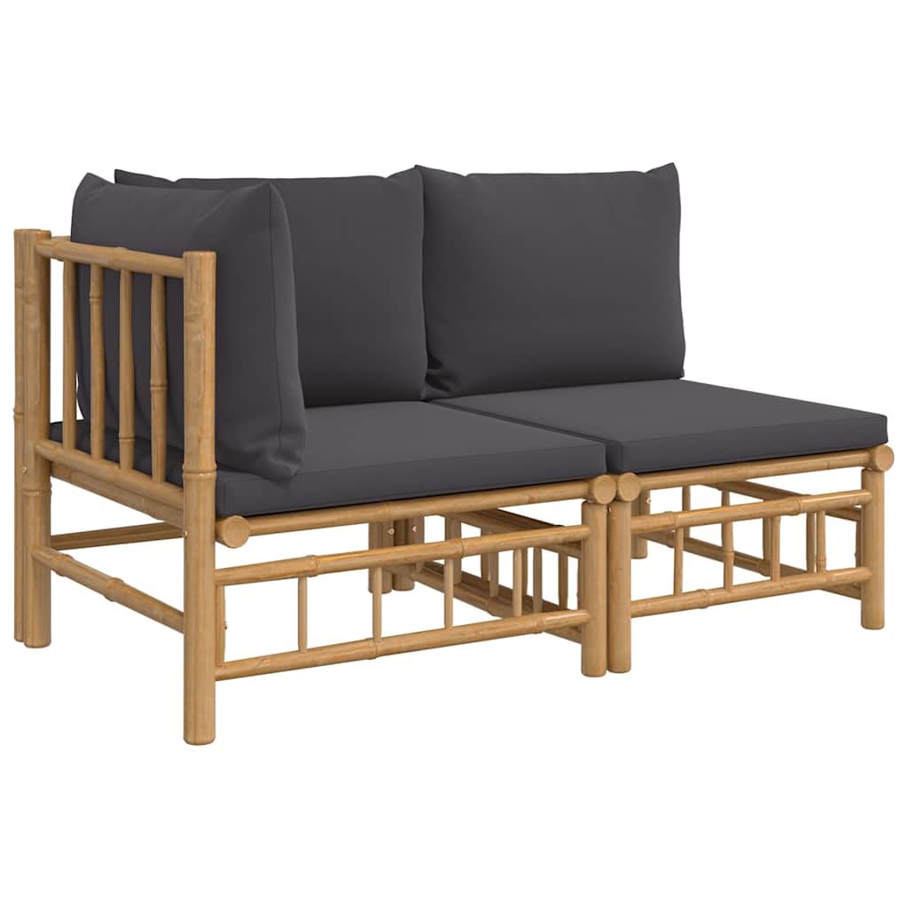 vidaXL 2-TLG. Garten-Lounge-Set mit Dunkelgrauen Kissen Bambus Eckteil + Mittelteil Dunkelgrau, Eckt