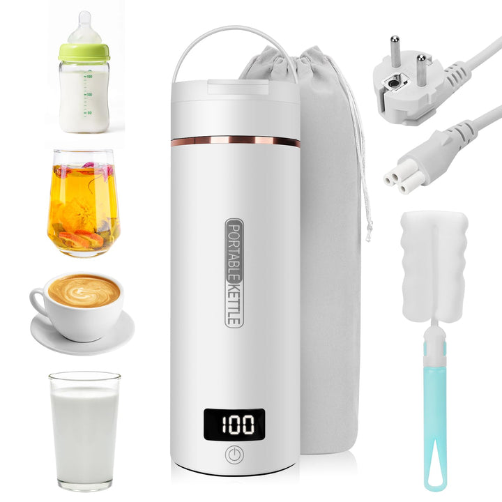 Reisewasserkocher Klein 450ml, Mini Wasserkocher Edelstahl 316 mit 6 Temperatureinstellung, 240V/300