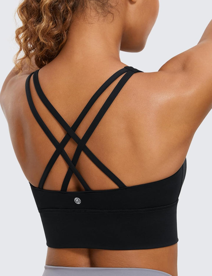 CRZ YOGA Damen Strappy Longline Sport BH - Ohne Bügel Gepolstert Sports Bra Yoga Workout Fitness Cro