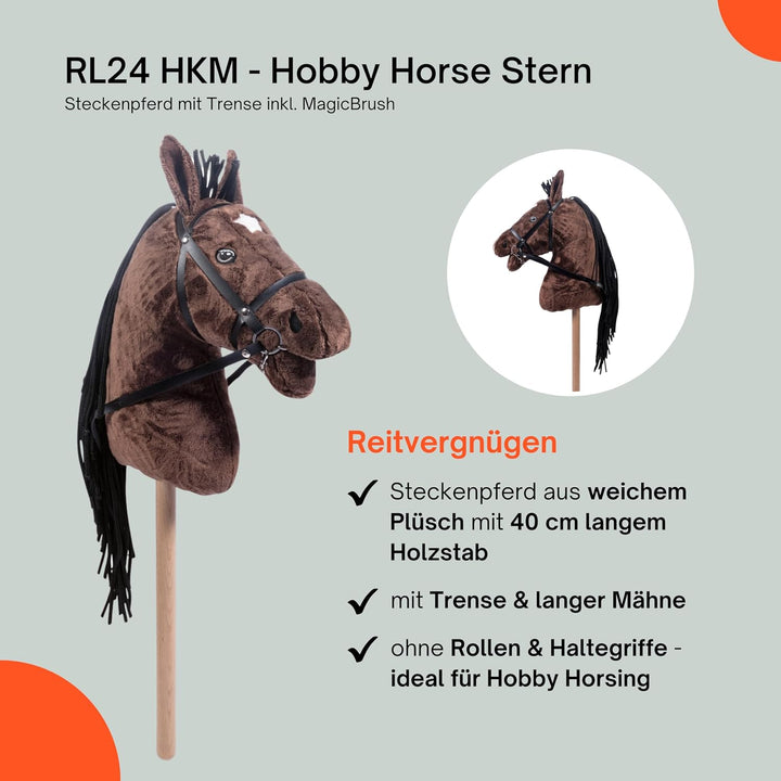 RL24 HKM - Hobby Horse Stern inkl MagicBrush | Steckenpferd mit Trense | Spielpferd aus Plüsch mit H