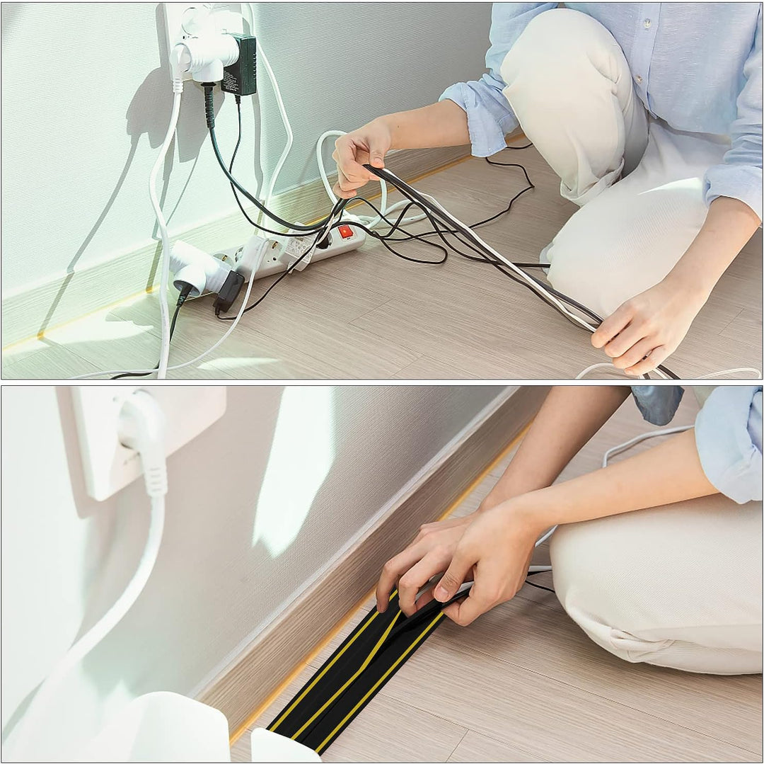 CPROSP Boden Kabelbrücke Schwarz und Gelb, 200 cm x 8,3 cm, 3 Kanäle, Boden Kabelabdeckung aus Gummi