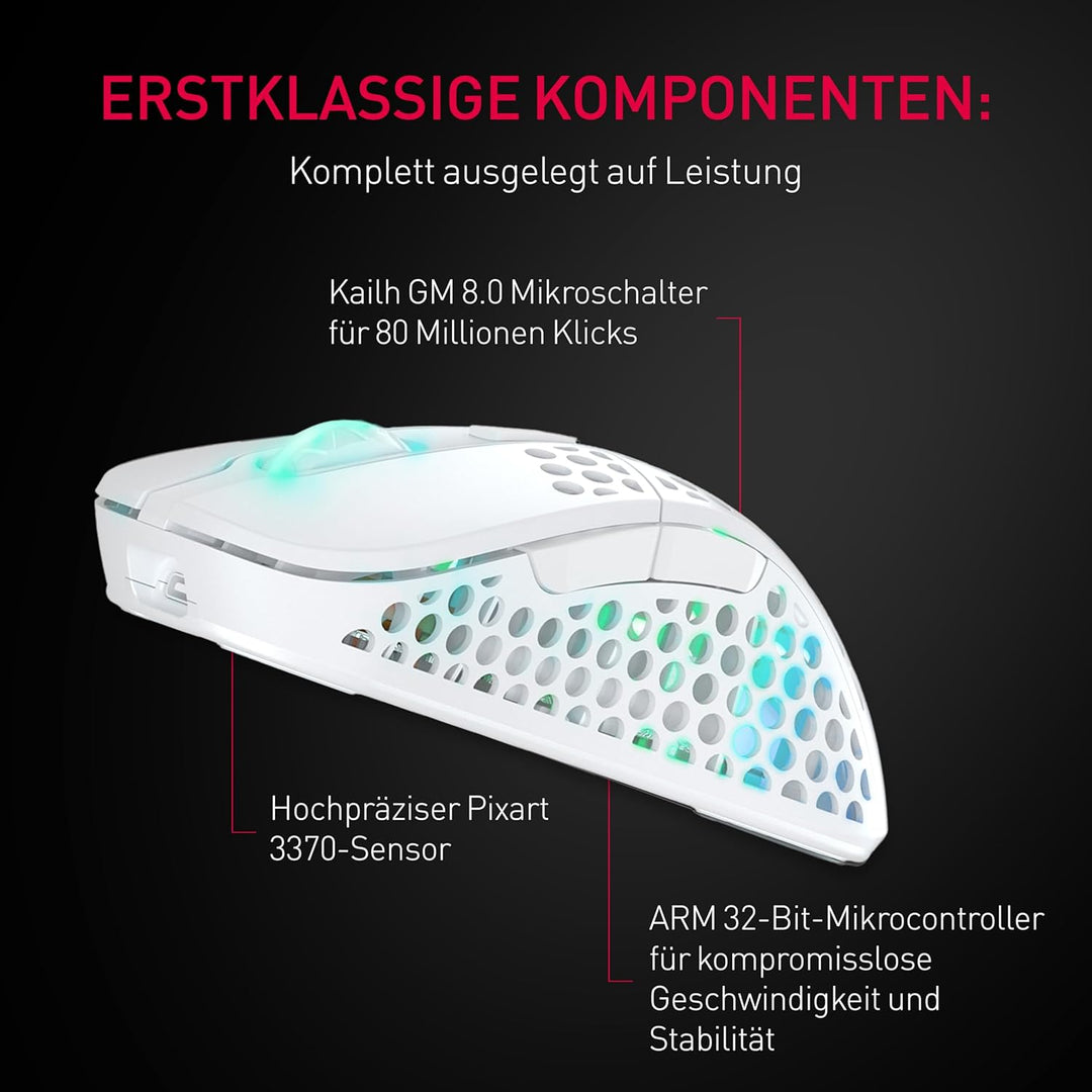 Xtrfy M4 Kabellose ultraleichte Gaming-Maus, RGB, verstellbare Form, 2,4 GHz, verzögerungsfrei, kabe