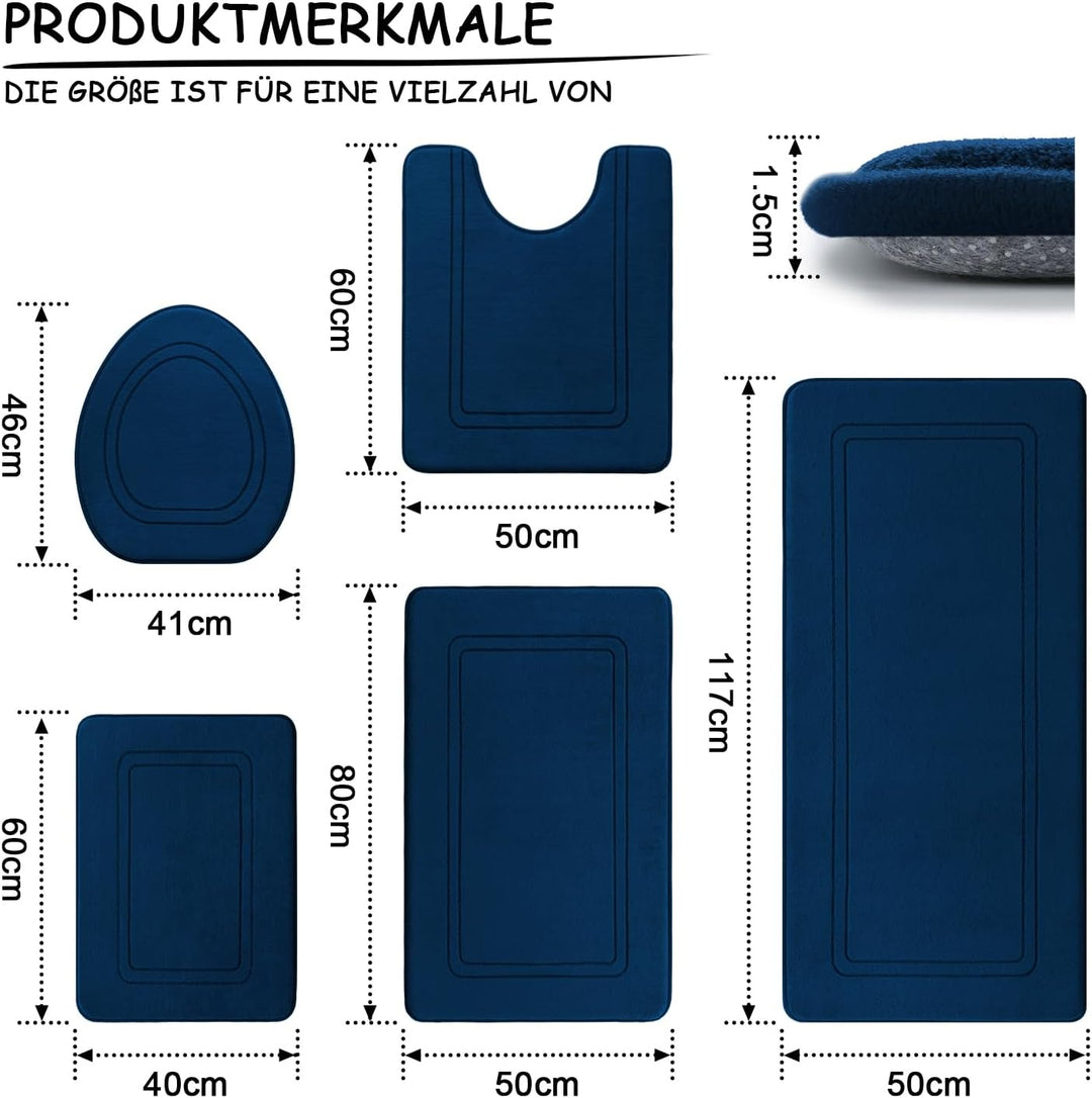 chakme Badezimmerteppich Set，Badteppich rutschfest Waschbar Badvorleger Set 5 Teilig，Weiche Memory-S
