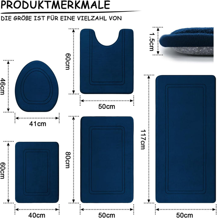 chakme Badezimmerteppich Set，Badteppich rutschfest Waschbar Badvorleger Set 5 Teilig，Weiche Memory-S