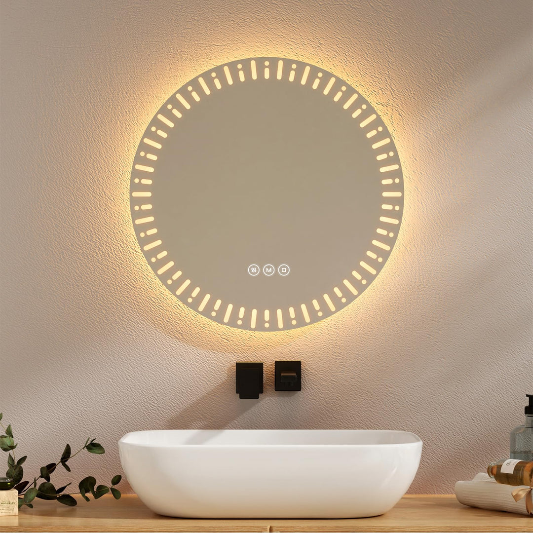 EMKE Runder Spiegel mit Beleuchtung, 50 cm, Badezimmerspiegel mit 3 Lichtfarben, dimmbar, beschlagfr