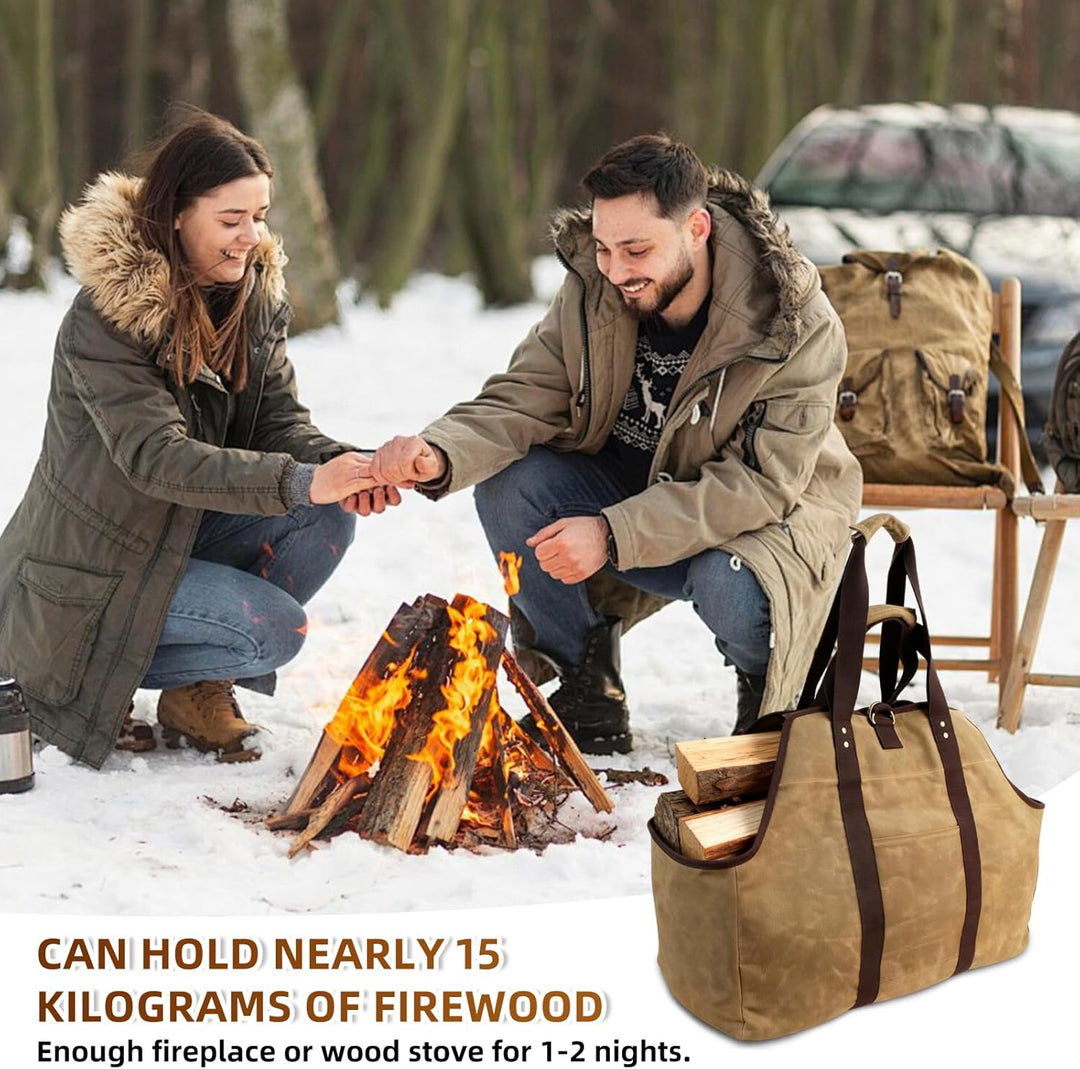 Kaminholzkorb Gross, 60 x 30 x 50cm Holzkorb mit Handschuhen für Kaminholz zum Transportieren und Au