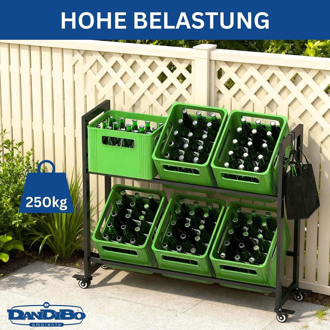 DanDiBo Getränkekistenregal 6 Kisten mit Gitter Haken Rollen Metall Schwarz 96652 Getränkeregal Kist