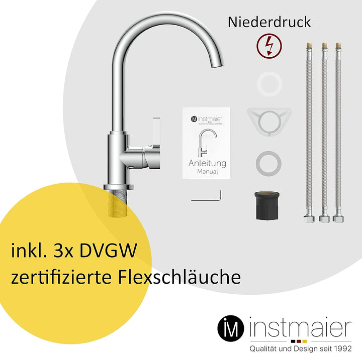 instmaier K3 Niederdruck Küchenarmatur | Wasserhahn Küche | Spültischarmatur mit hohem Auslauf | Arm