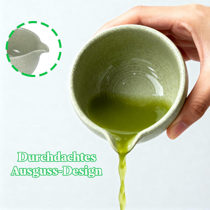 Matcha Tee Set 8-teilig – Japanisches Matcha Set mit glasiertem Chawan, Bambusbesen, Löffel, Teesieb
