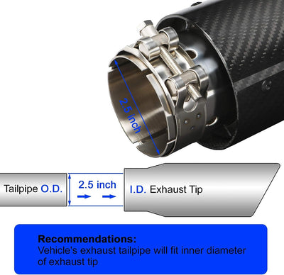 Krtopo 63mm Auspuffspitzen Auspuff Edelstahl und Glänzende Kohlefaser Auto Auspuff Endrohr, Einlass